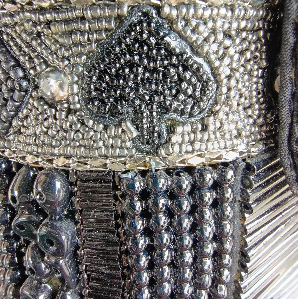Rare Mary Frances Hocus Pocus Black Beaded Magician's Rabbit In A Hat Bucket Bag - Picture 3 of 16